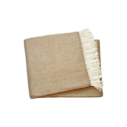 PALISADES 70" X 55" COPPER AND WHITE COTTON BLEND WOVEN HERRINGBONE PLUSH THROW BLANKET WITH TASSELS - Varnish & Vibe