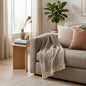 PALISADES 70" X 55" BROWN AND WHITE COTTON BLEND WOVEN HERRINGBONE PLUSH THROW BLANKET WITH TASSELS - Varnish & Vibe