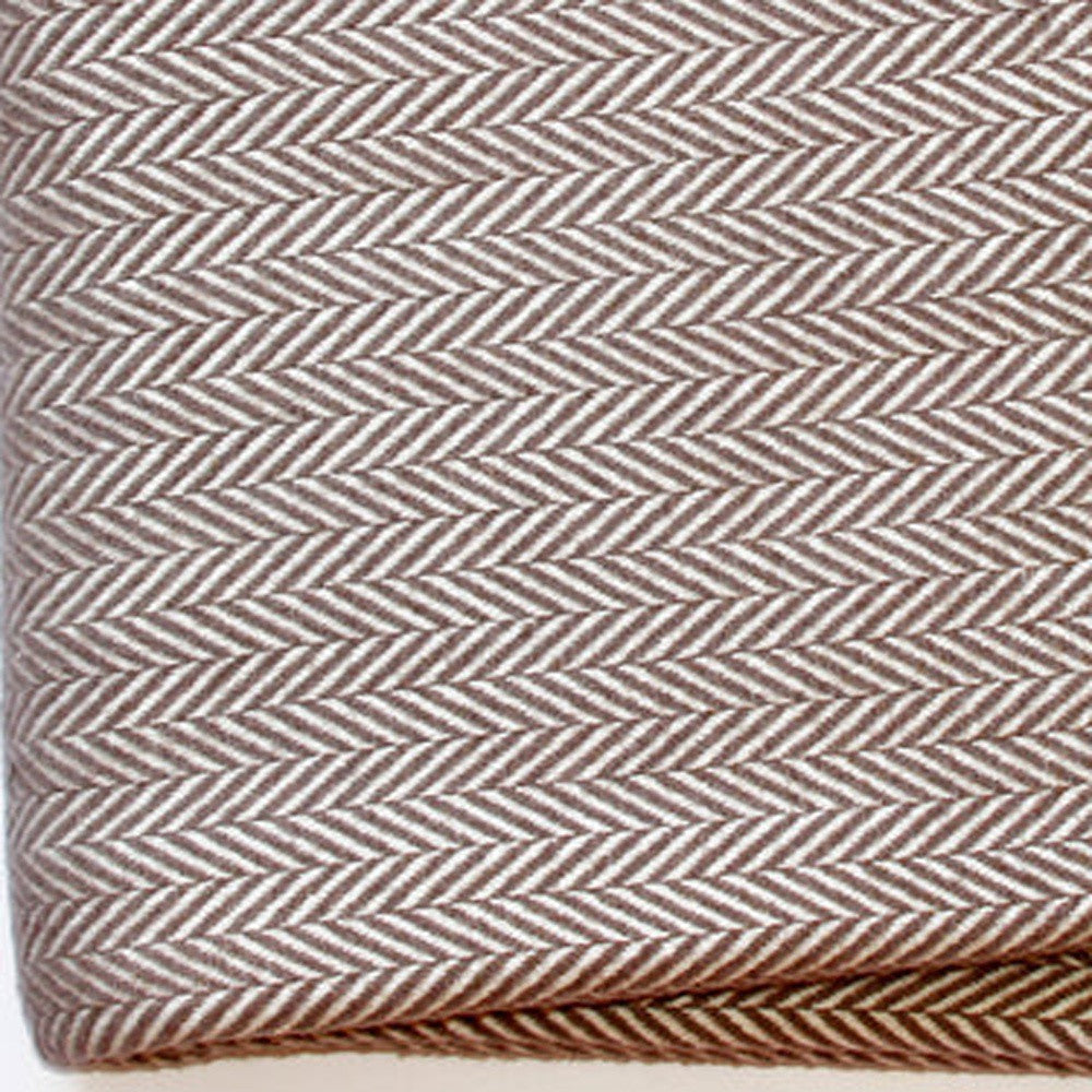 PALISADES 70" X 55" BROWN AND WHITE COTTON BLEND WOVEN HERRINGBONE PLUSH THROW BLANKET WITH TASSELS - Varnish & Vibe