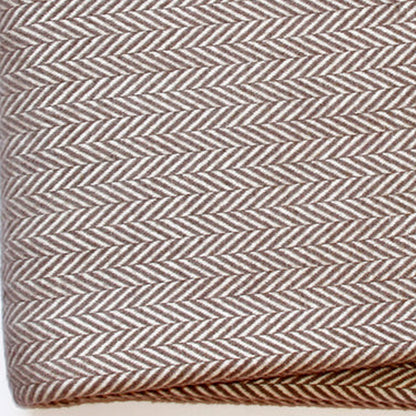 PALISADES 70" X 55" BROWN AND WHITE COTTON BLEND WOVEN HERRINGBONE PLUSH THROW BLANKET WITH TASSELS - Varnish & Vibe