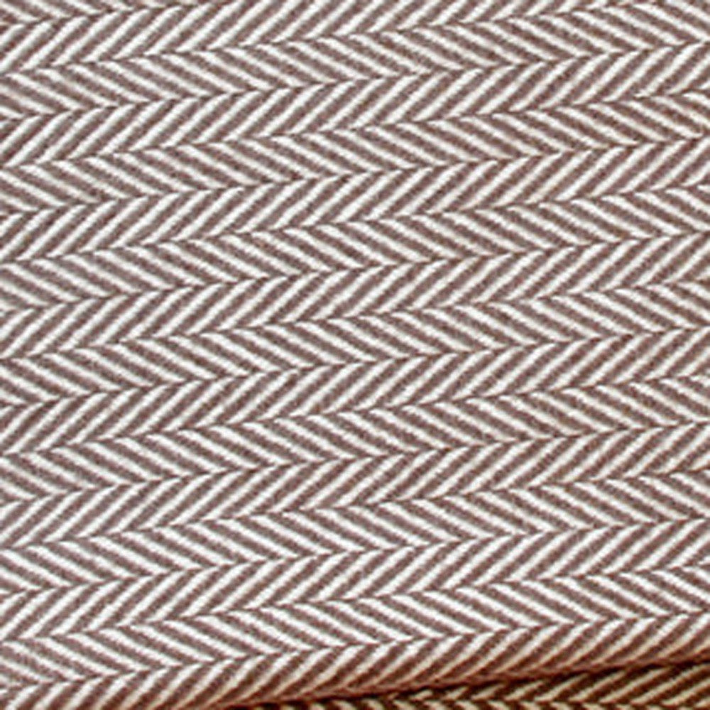 PALISADES 70" X 55" BROWN AND WHITE COTTON BLEND WOVEN HERRINGBONE PLUSH THROW BLANKET WITH TASSELS - Varnish & Vibe