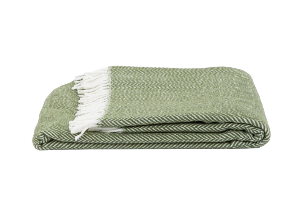 GREEN HERRINGBONE PLUSH THROW BLANKET