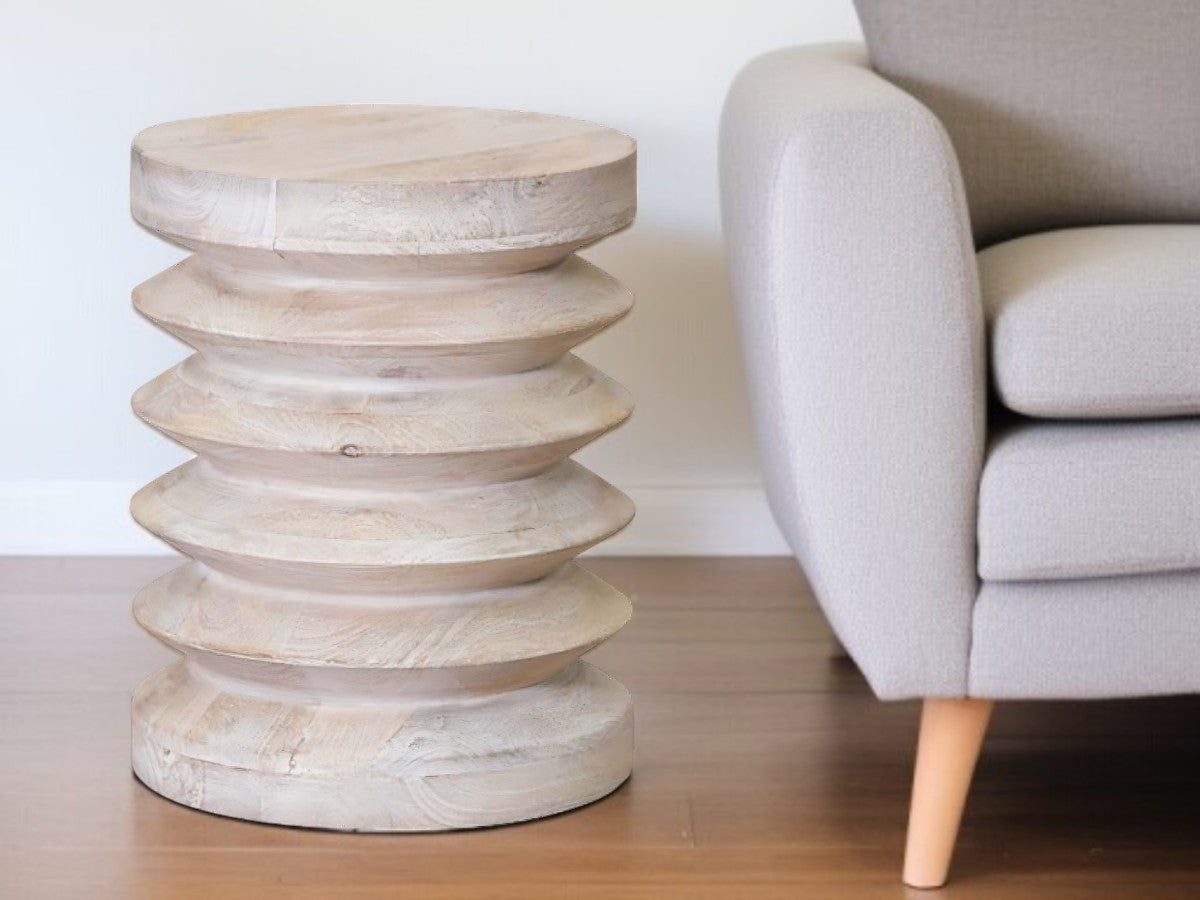 MALIBU 18" BROWN SOLID WOOD ROUND END TABLE - Varnish & Vibe