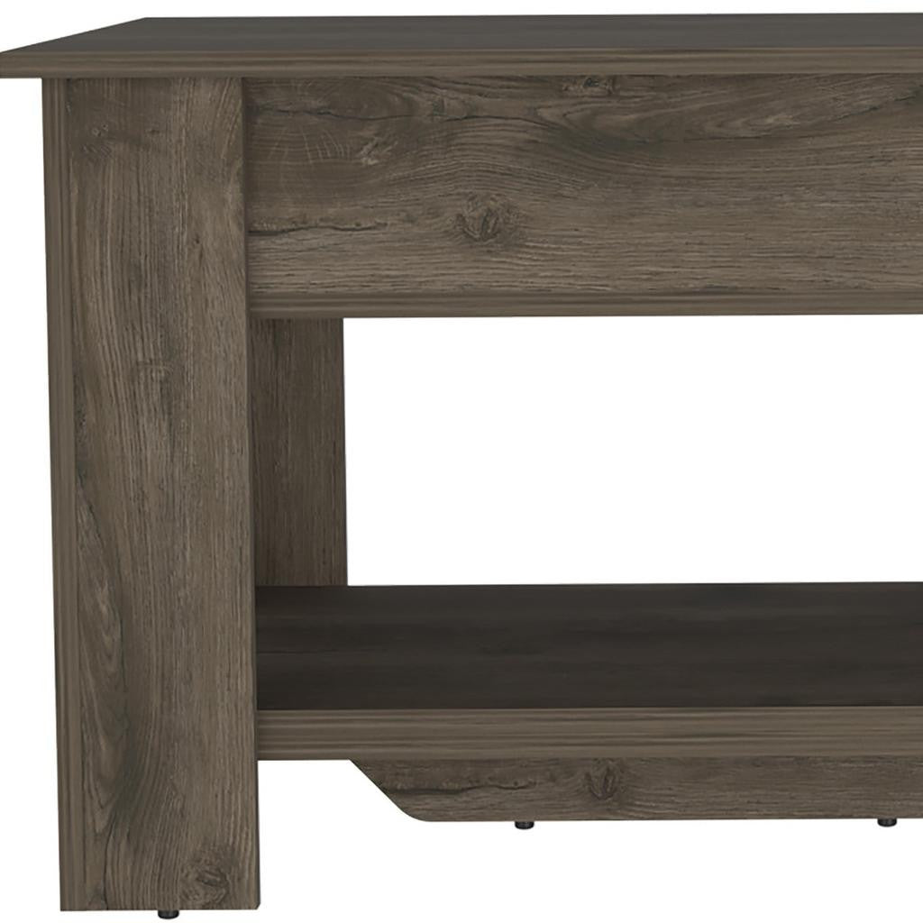 Dark brown wood storage bench with flip-top lid from the Palisades fall collection