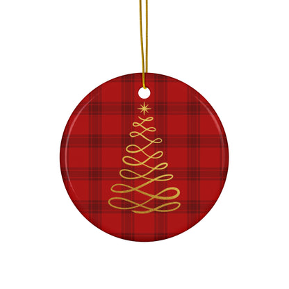 Red Tartan Christmas Tree Ceramic Ornament, 4 Shapes - Varnish & Vibe