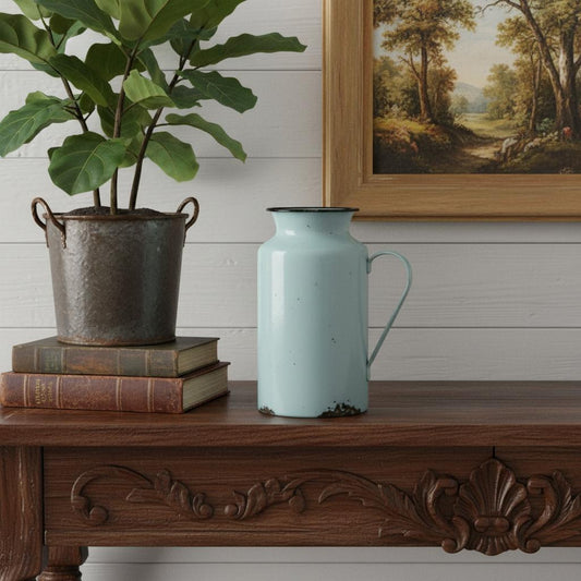 CALABASAS 10" BLUE AND BLACK METAL JUG VASE - Varnish & Vibe