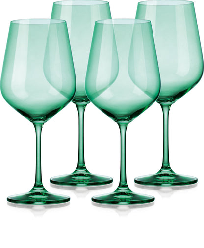 OCEAN SET OF FOUR BOHEMIAN GREEN CRYSTAL WINE GLASSES