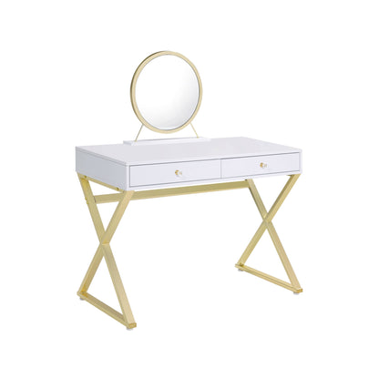 42" WHITE MIRRORED VANITY TABLE WITH MIRROR