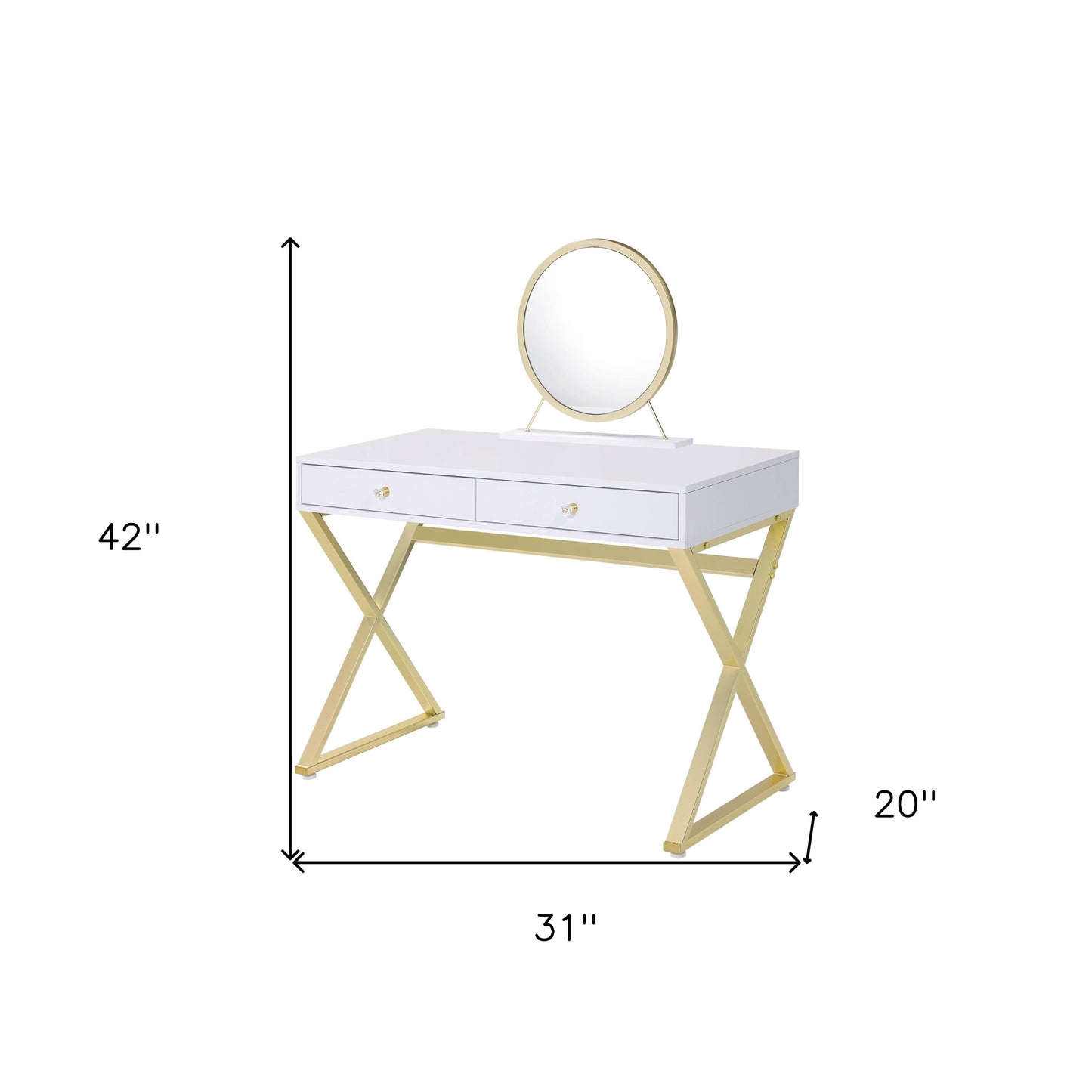 gold finish round dresser mirror, finish round dresser mirror, round dresser mirror, white gold finish round dresser, gold finish round dresser