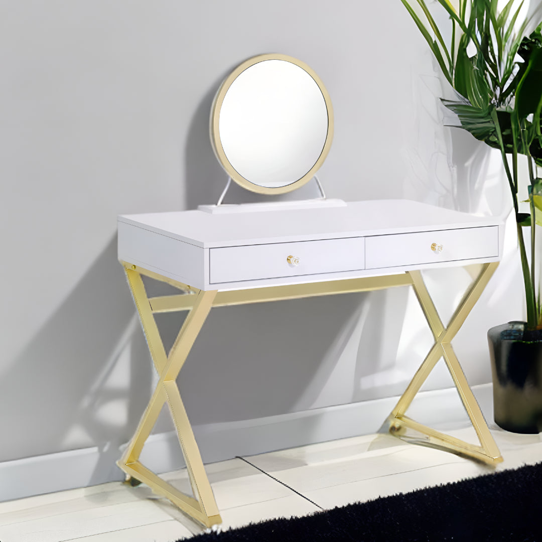 42" WHITE MIRRORED VANITY TABLE WITH MIRROR