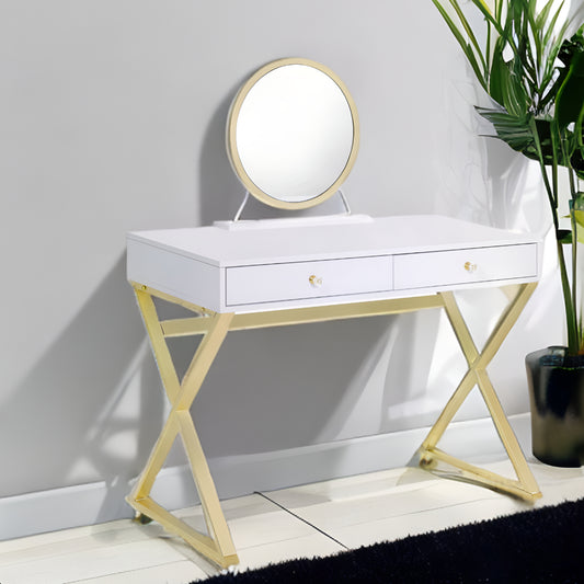 42" WHITE MIRRORED VANITY TABLE WITH MIRROR