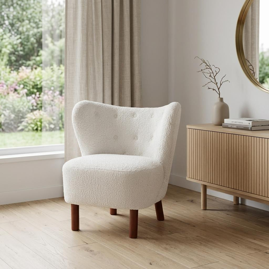 PALISADES 31" WHITE AND BROWN SHERPA POLKA DOTS WINGBACK CHAIR - Varnish & Vibe