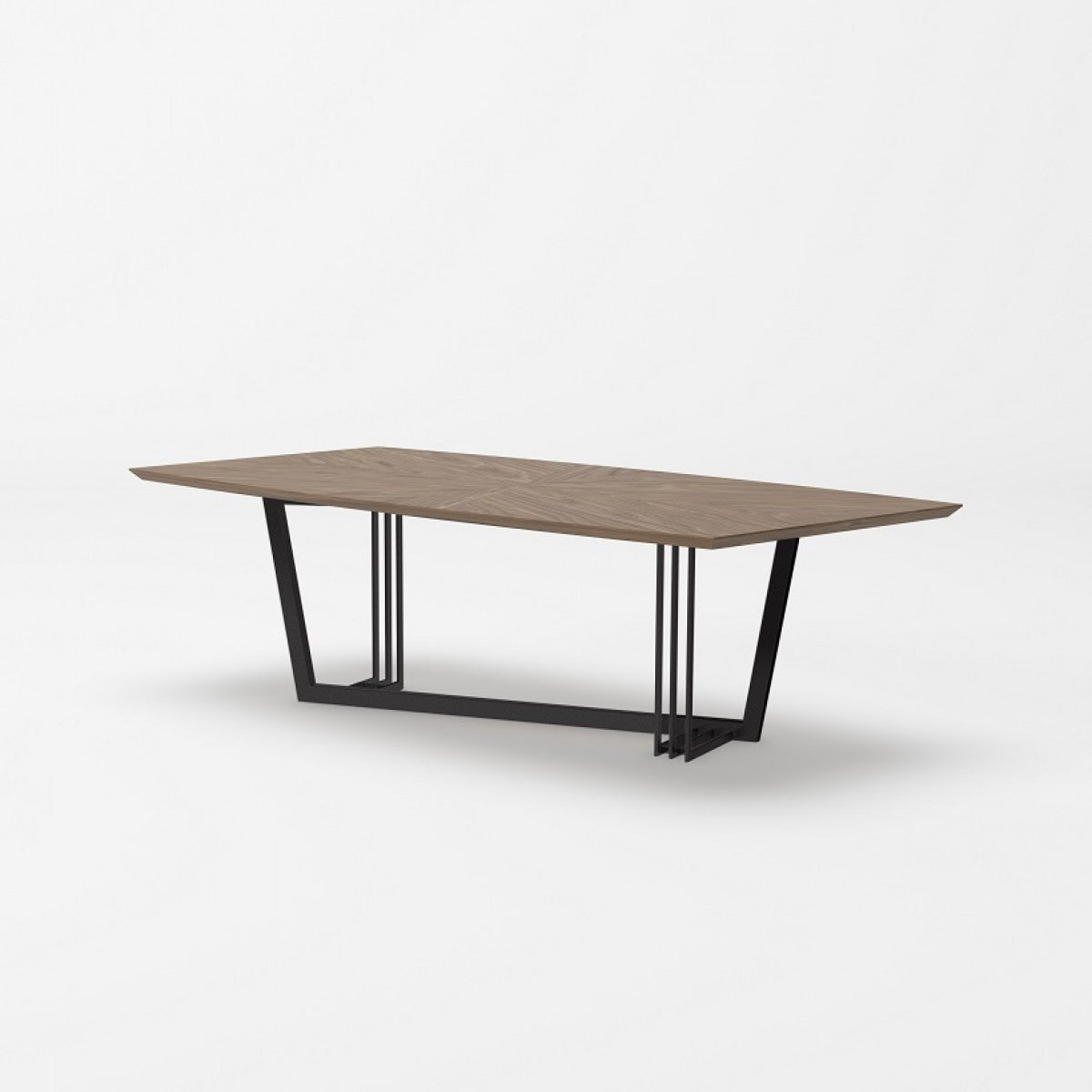 Wooden table with black metal legs on a white background