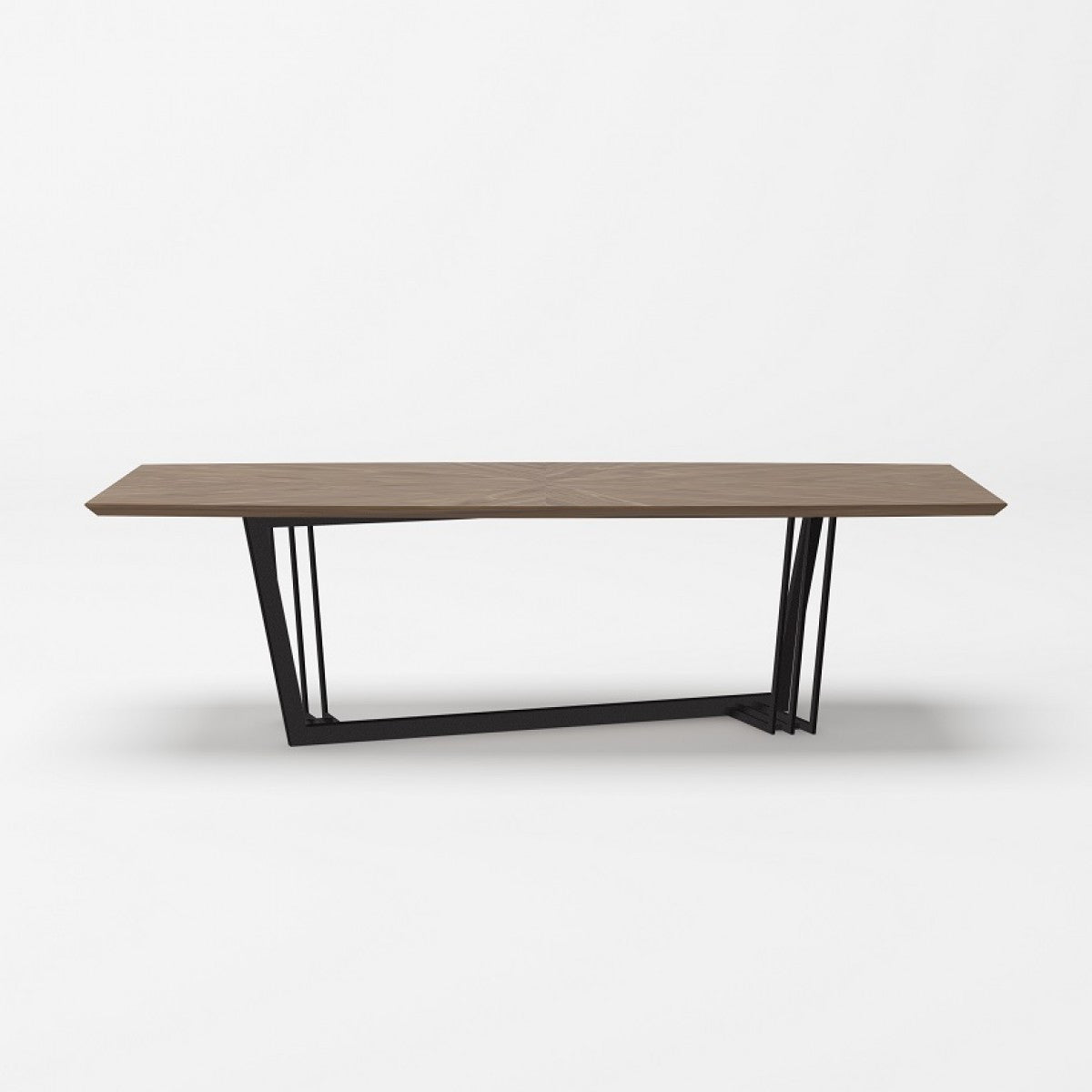 Wooden table with black metal legs on a white background