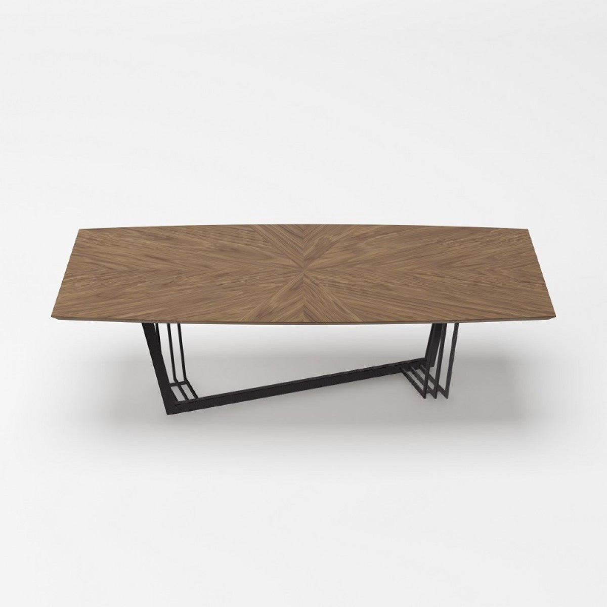 Wooden table with a geometric pattern on a white background