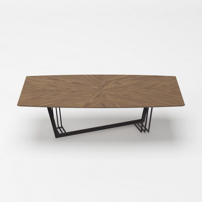 Wooden table with a geometric pattern on a white background