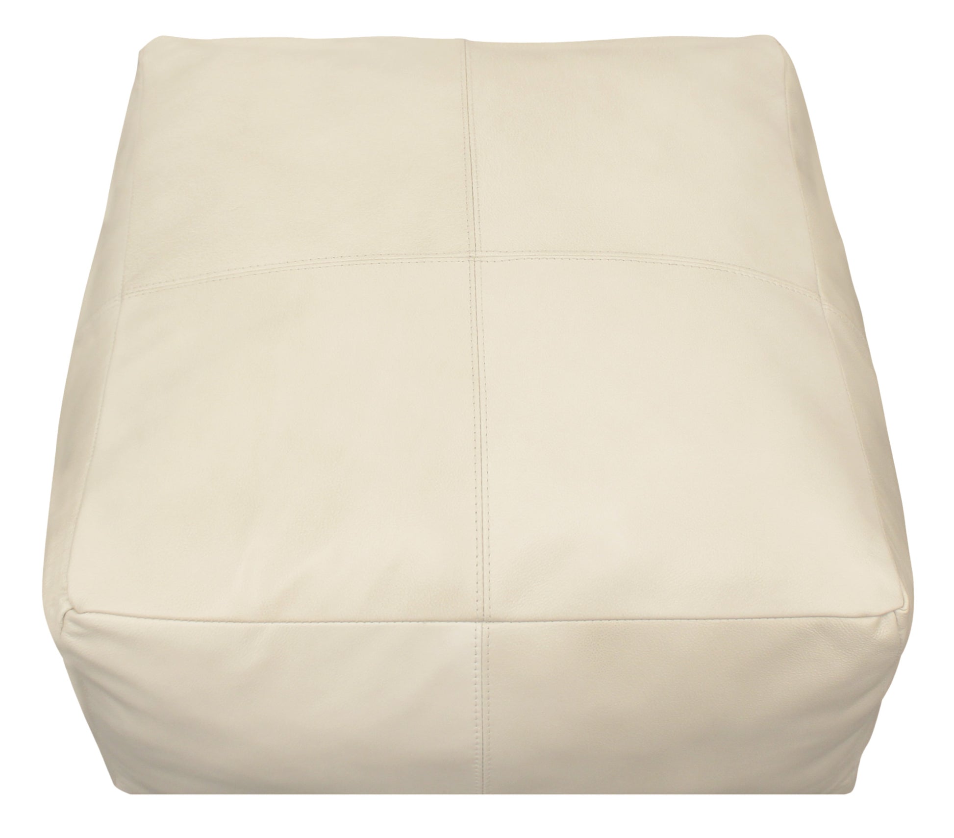 MALIBU 22" IVORY LEATHER POUF OTTOMAN - Varnish & Vibe