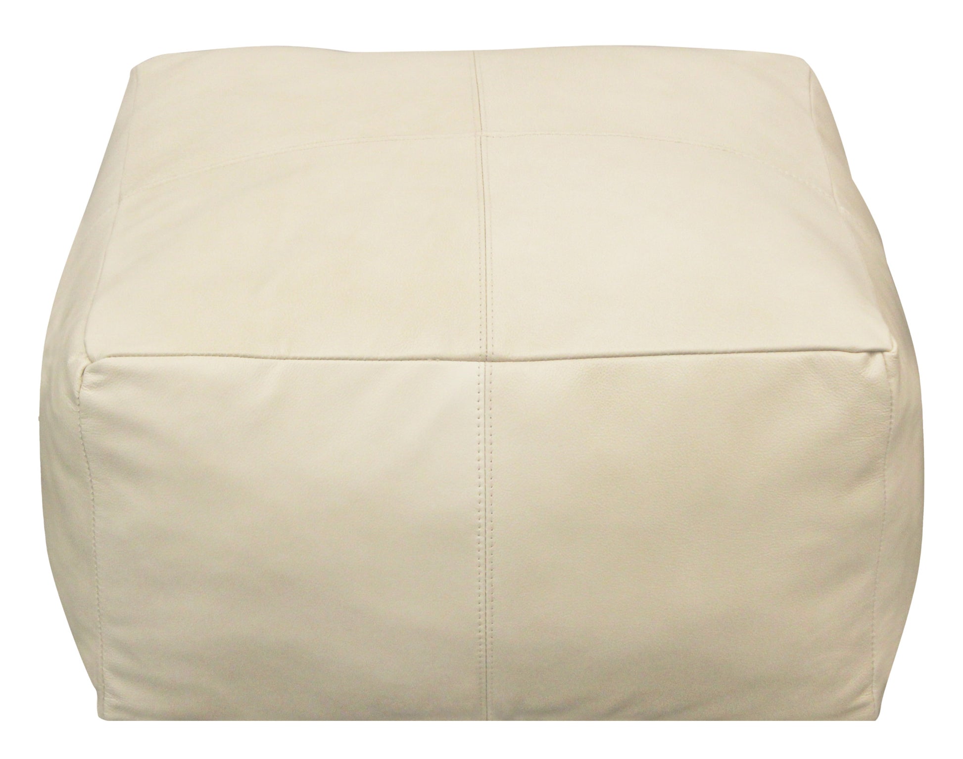 MALIBU 22" IVORY LEATHER POUF OTTOMAN - Varnish & Vibe