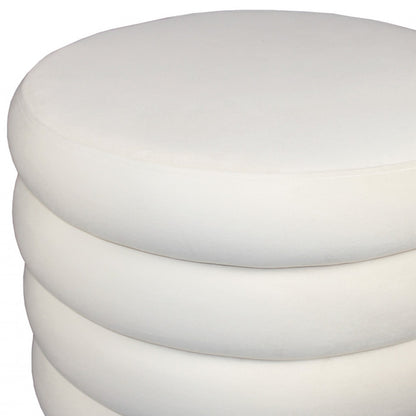 21" WHITE VELVET TUFTED ROUND COCKTAIL OTTOMAN