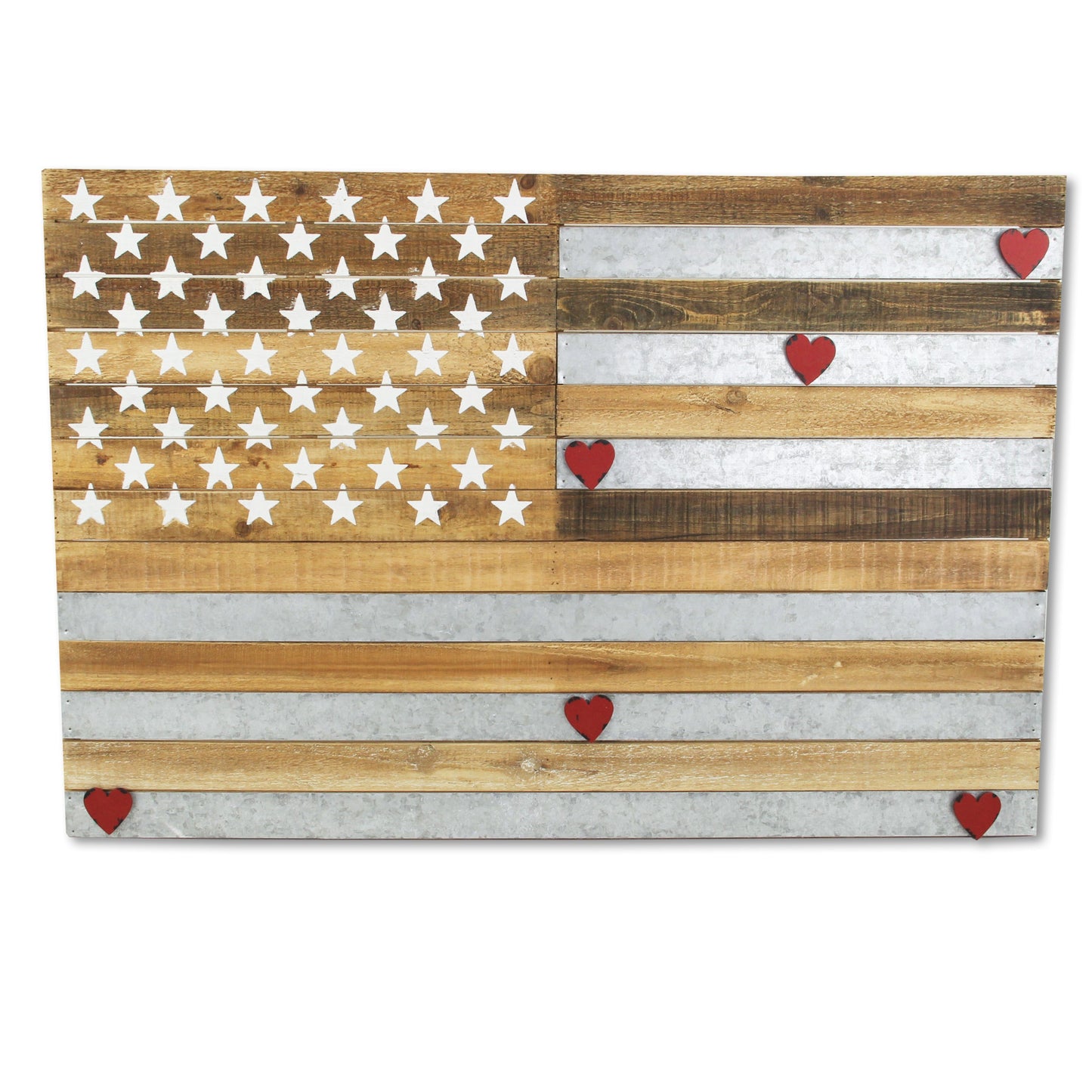 CALABASAS 24" X 36" BROWN AND GRAY STARS AND STRIPES WOOD AND METAL HANGING DIMENSIONAL SCULPTURE - Varnish & Vibe