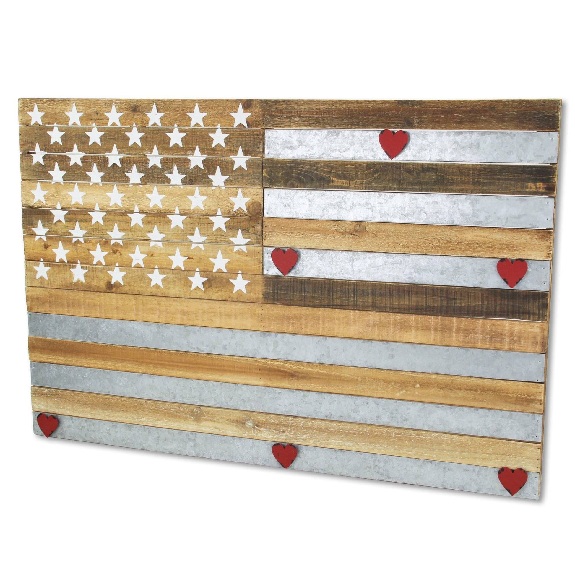 CALABASAS 24" X 36" BROWN AND GRAY STARS AND STRIPES WOOD AND METAL HANGING DIMENSIONAL SCULPTURE - Varnish & Vibe