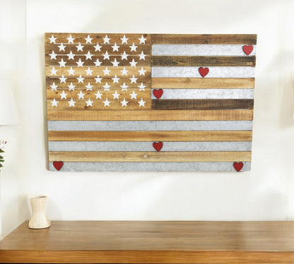 CALABASAS 24" X 36" BROWN AND GRAY STARS AND STRIPES WOOD AND METAL HANGING DIMENSIONAL SCULPTURE - Varnish & Vibe