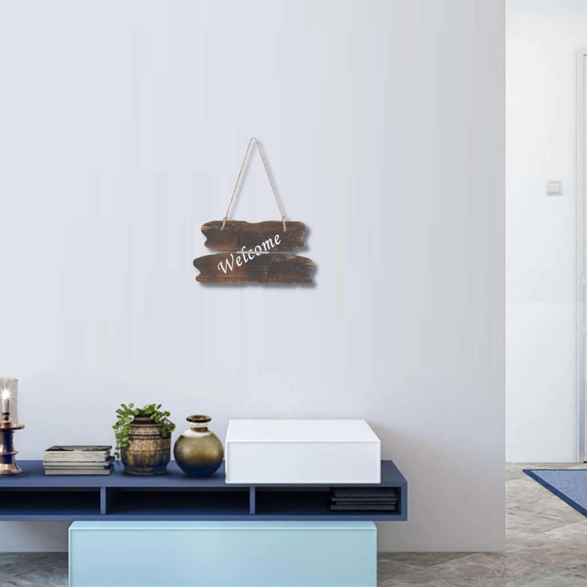 CALABASAS 6" X 12" BROWN WELCOME WOOD WALL DECOR - Varnish & Vibe