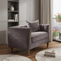 LAUREL 41" GRAY AND ANTIQUED BRASS VELVET TUFTED ARMCHAIR AND TOSS PILLOW