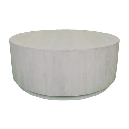 REDONDO DISTRESSED WHITE WOOD ROUND COFFEE TABLE