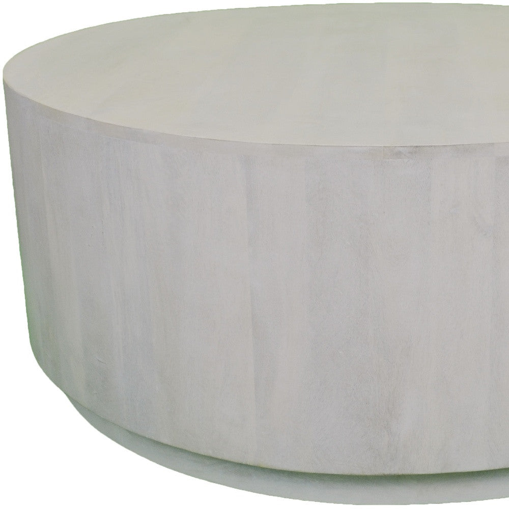 REDONDO DISTRESSED WHITE WOOD ROUND COFFEE TABLE