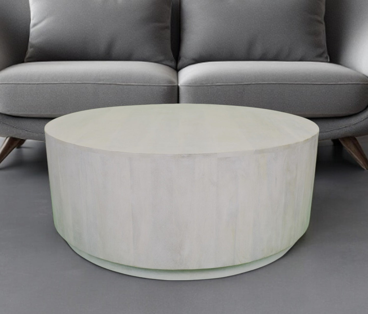 REDONDO DISTRESSED WHITE WOOD ROUND COFFEE TABLE