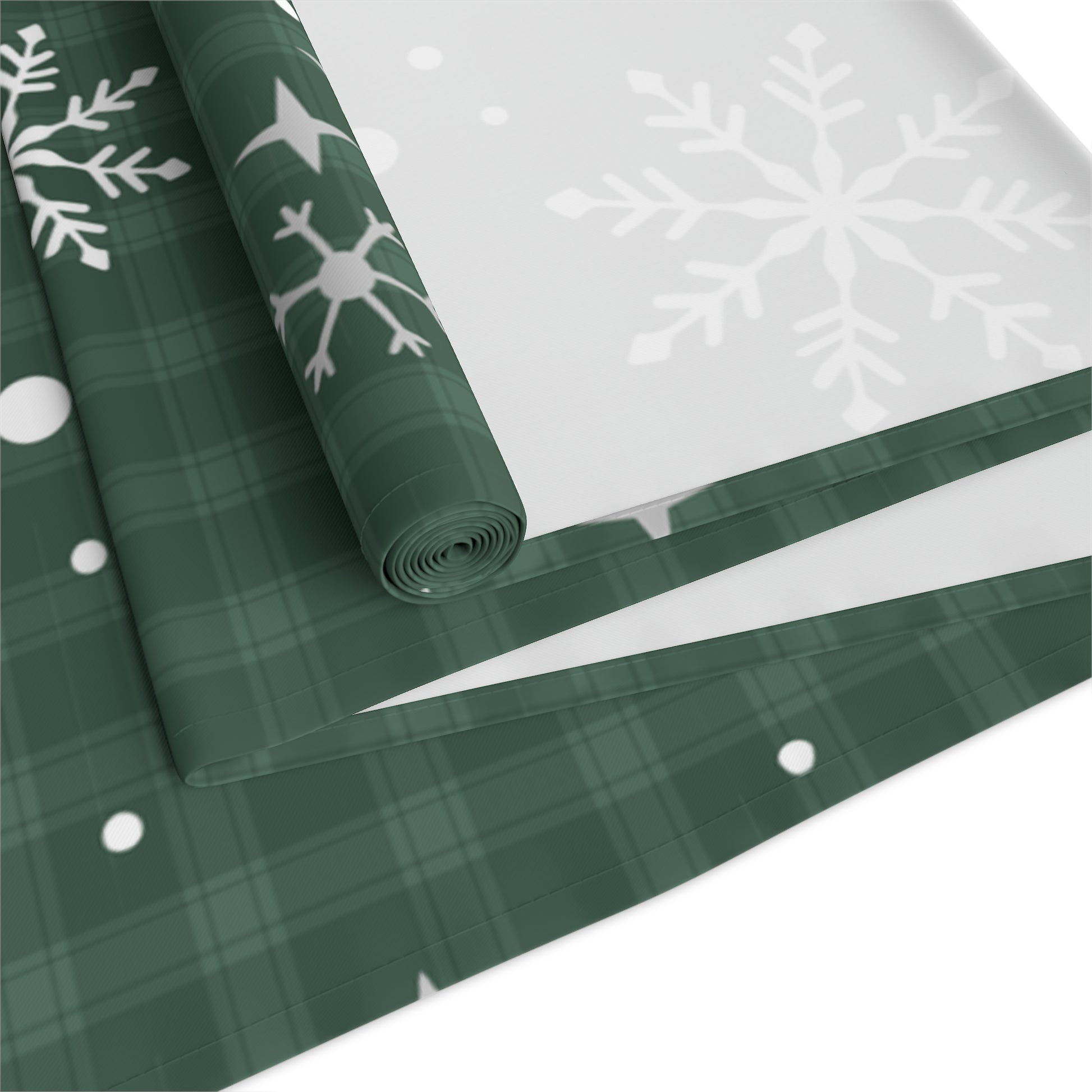 Green Tartan Snowflakes Table Runner (Cotton, Poly) - Varnish & Vibe