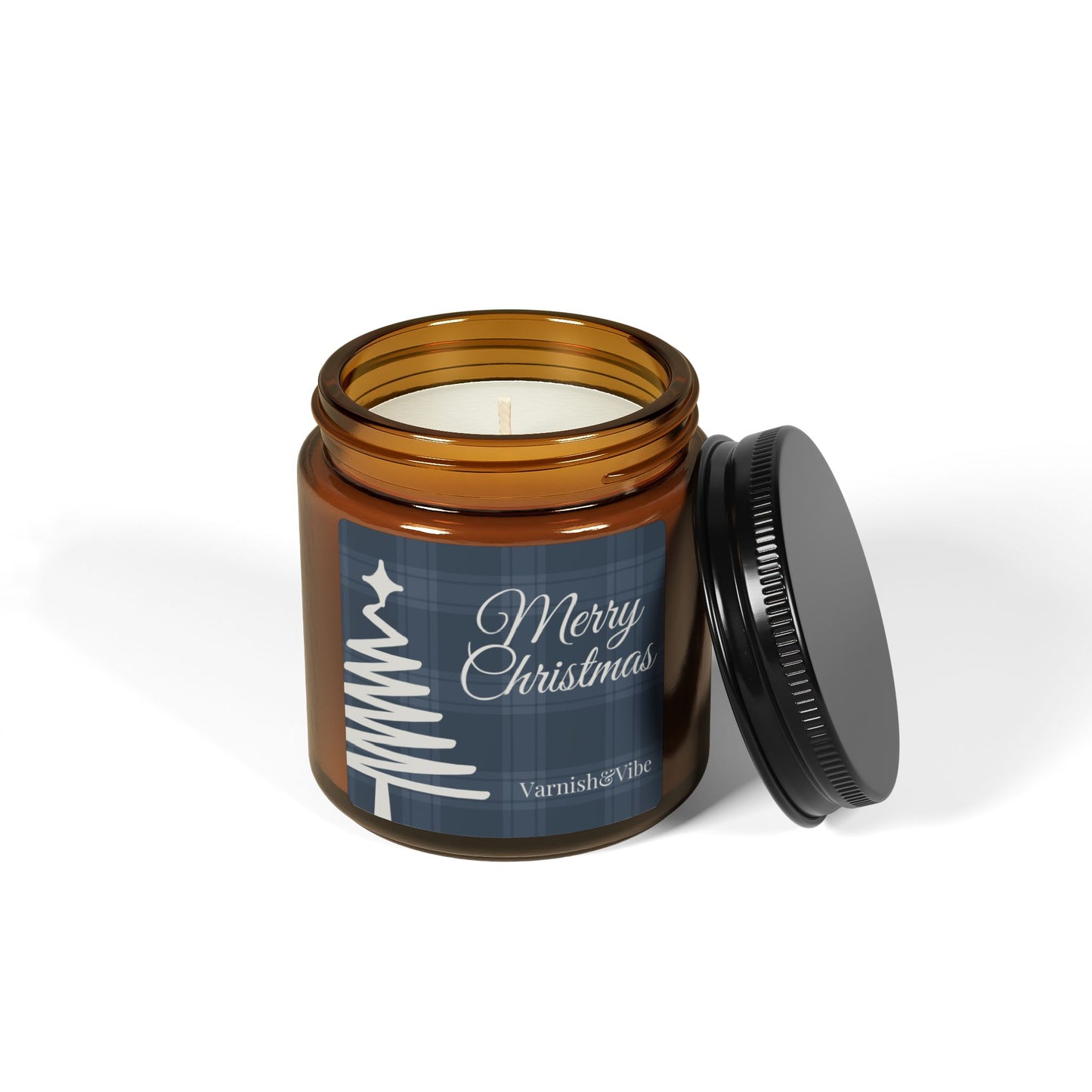 Merry Christmas Scented Soy Candle (Blue, Multi-Size, Amber Jar) - Varnish & Vibe