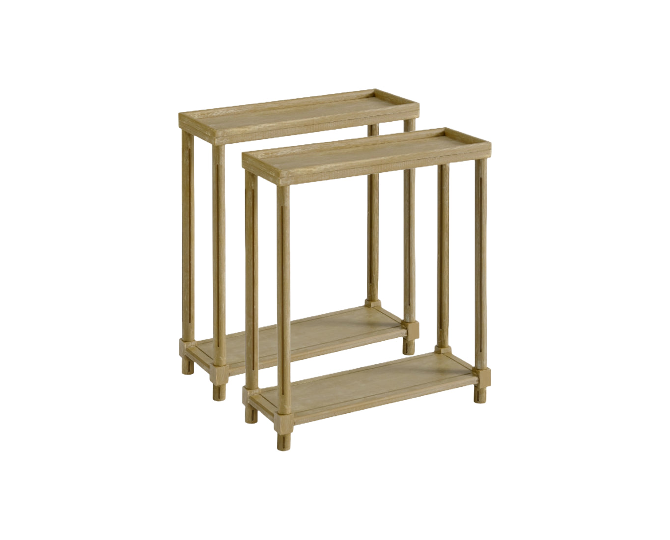 PALISADES SET OF TWO 24" OAK BROWN WOOD RECTANGULAR END TABLES WITH SHELF - Varnish & Vibe