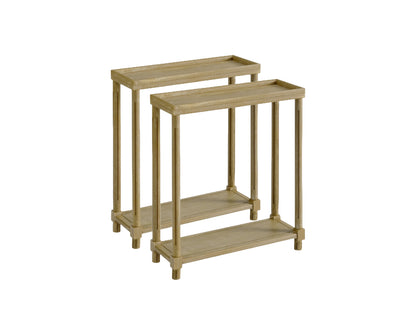 PALISADES SET OF TWO 24" OAK BROWN WOOD RECTANGULAR END TABLES WITH SHELF - Varnish & Vibe