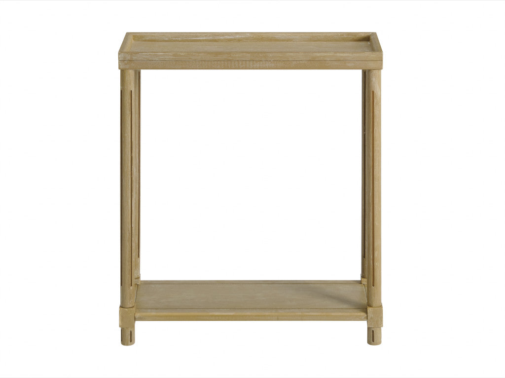 PALISADES SET OF TWO 24" OAK BROWN WOOD RECTANGULAR END TABLES WITH SHELF - Varnish & Vibe