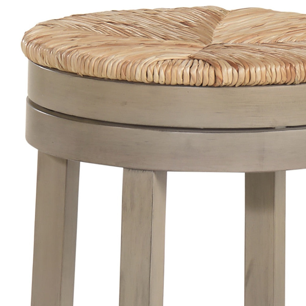 REDONDO SOLID WOOD AND RUSH SWIVEL BAR STOOL