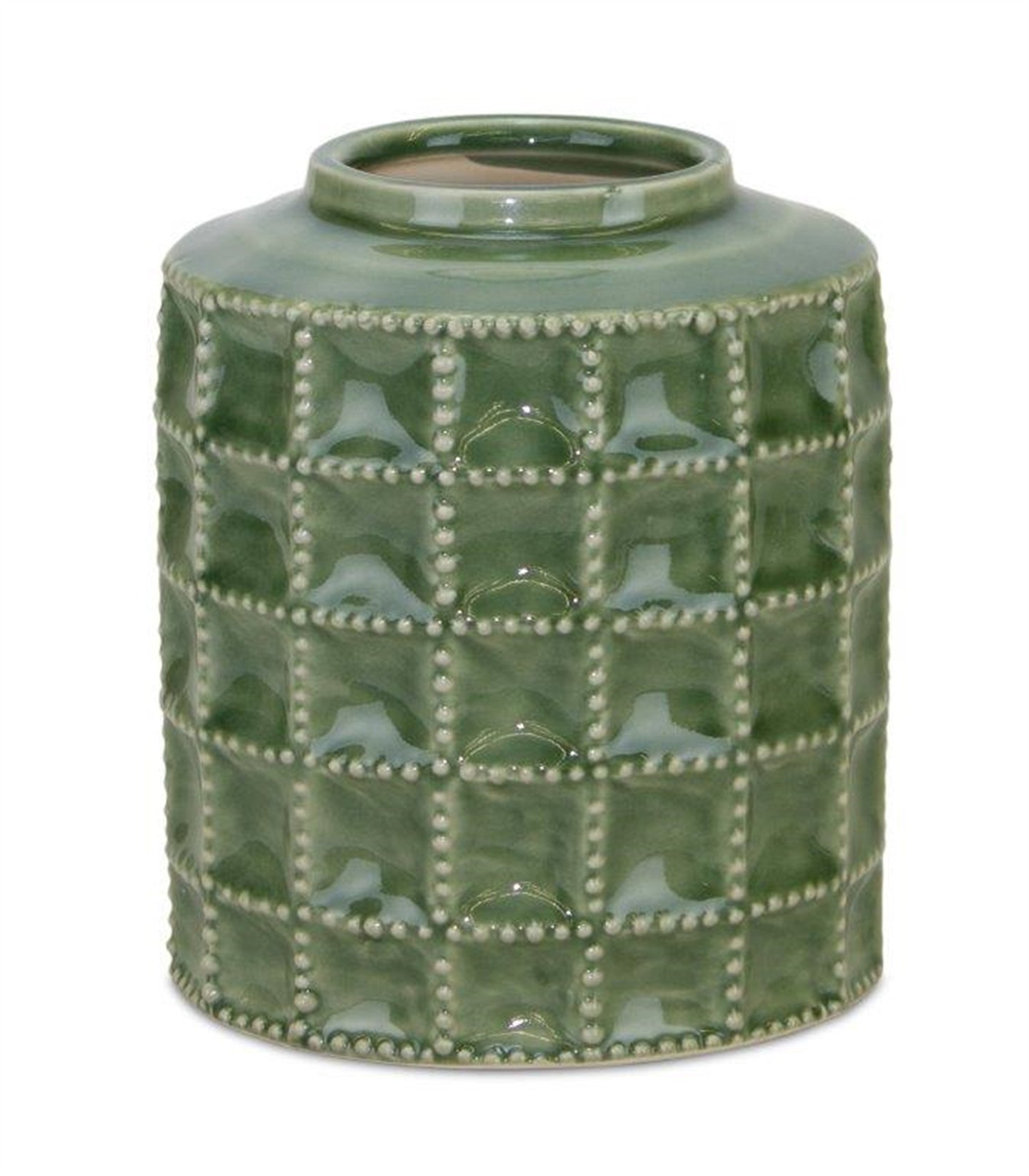 CALABASAS 7" GREEN TERRACOTTA GEOMETRIC CYLINDER TABLE VASE - Varnish & Vibe