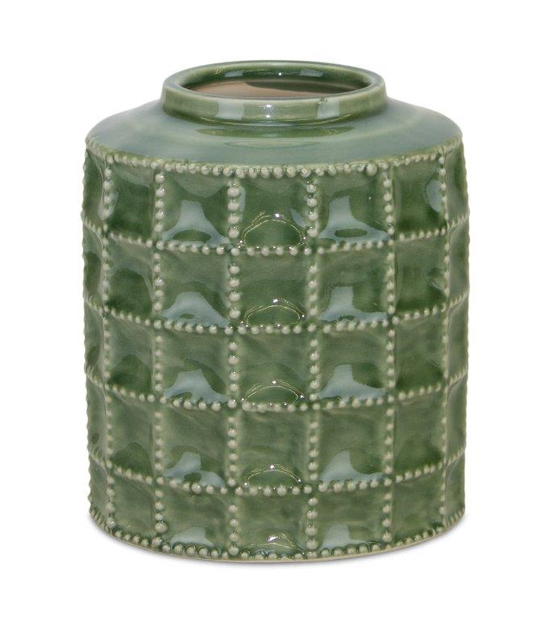 CALABASAS 7" GREEN TERRACOTTA GEOMETRIC CYLINDER TABLE VASE - Varnish & Vibe