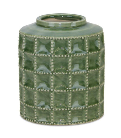 CALABASAS 7" GREEN TERRACOTTA GEOMETRIC CYLINDER TABLE VASE - Varnish & Vibe