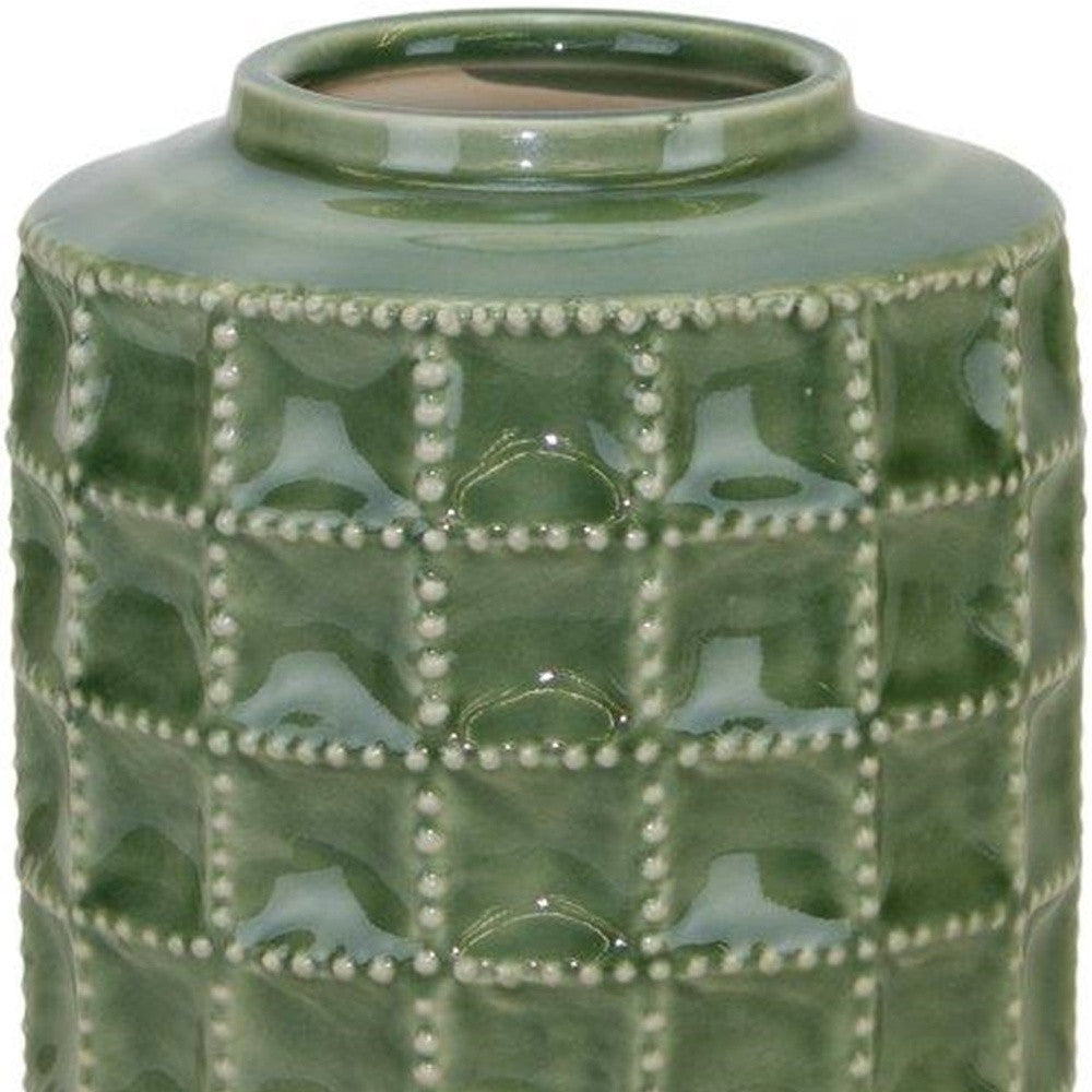 CALABASAS 7" GREEN TERRACOTTA GEOMETRIC CYLINDER TABLE VASE - Varnish & Vibe
