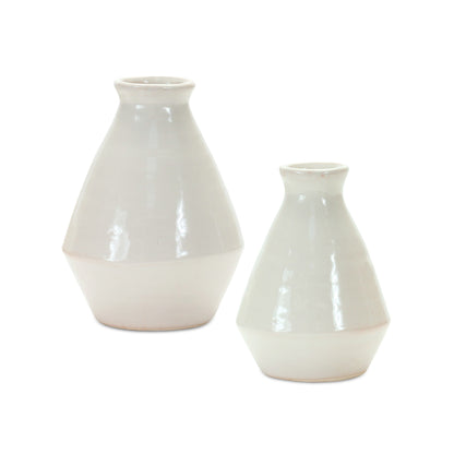 HERMOSA SET OF TWO WHITE TERRACOTTA TABLE VASES