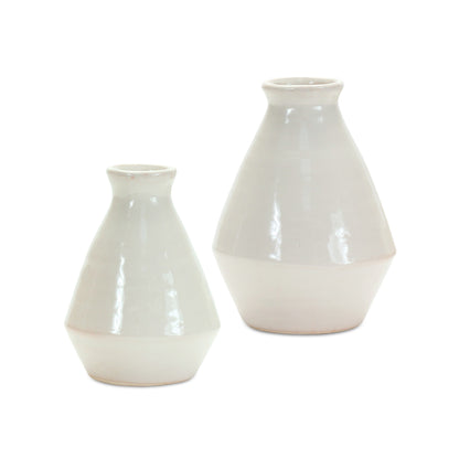 HERMOSA SET OF TWO WHITE TERRACOTTA TABLE VASES