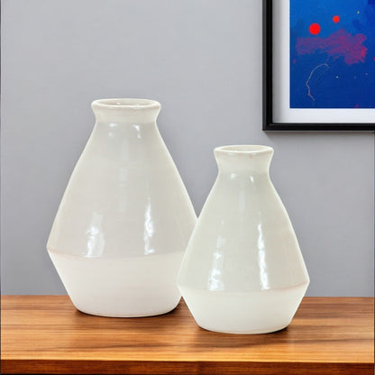 HERMOSA SET OF TWO WHITE TERRACOTTA TABLE VASES