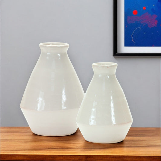 HERMOSA SET OF TWO WHITE TERRACOTTA TABLE VASES