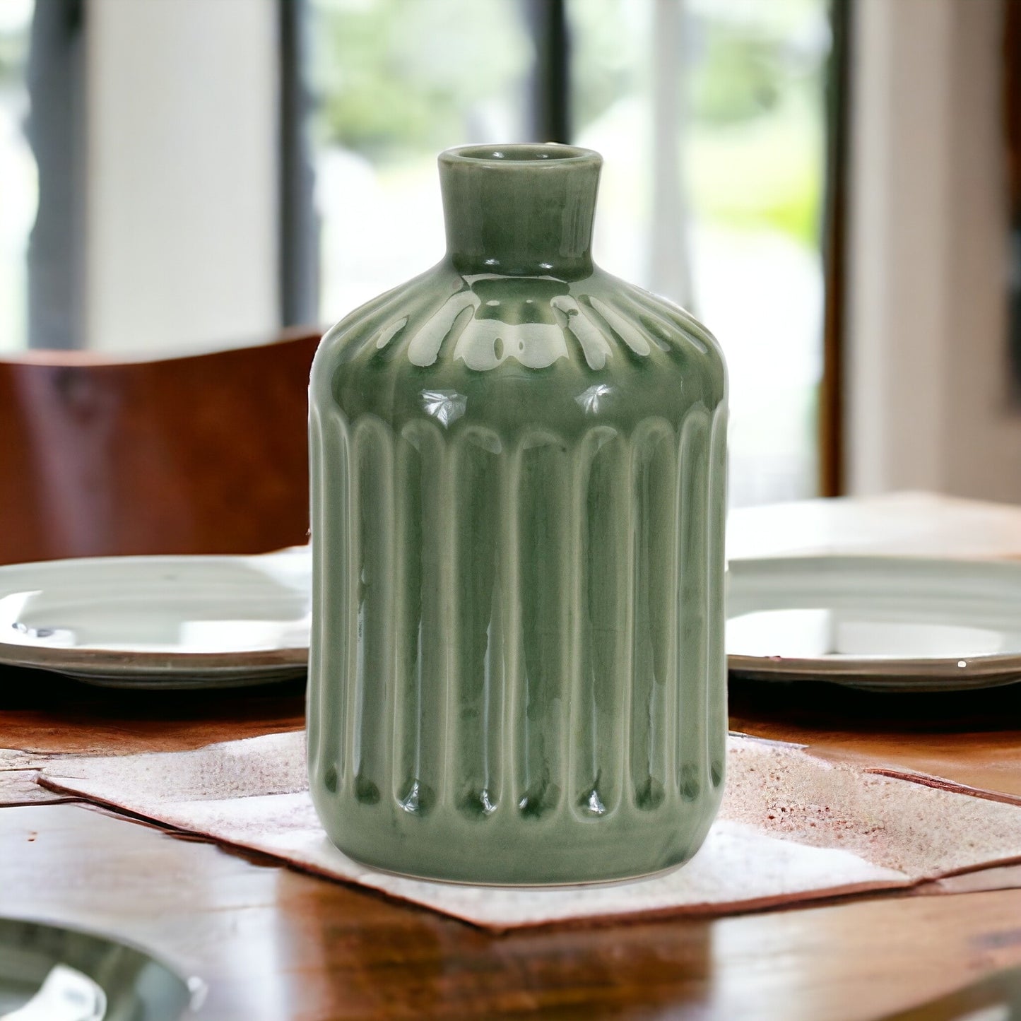 CALABASAS 7" GREEN TERRACOTTA STRIPED BUD TABLE VASE - Varnish & Vibe