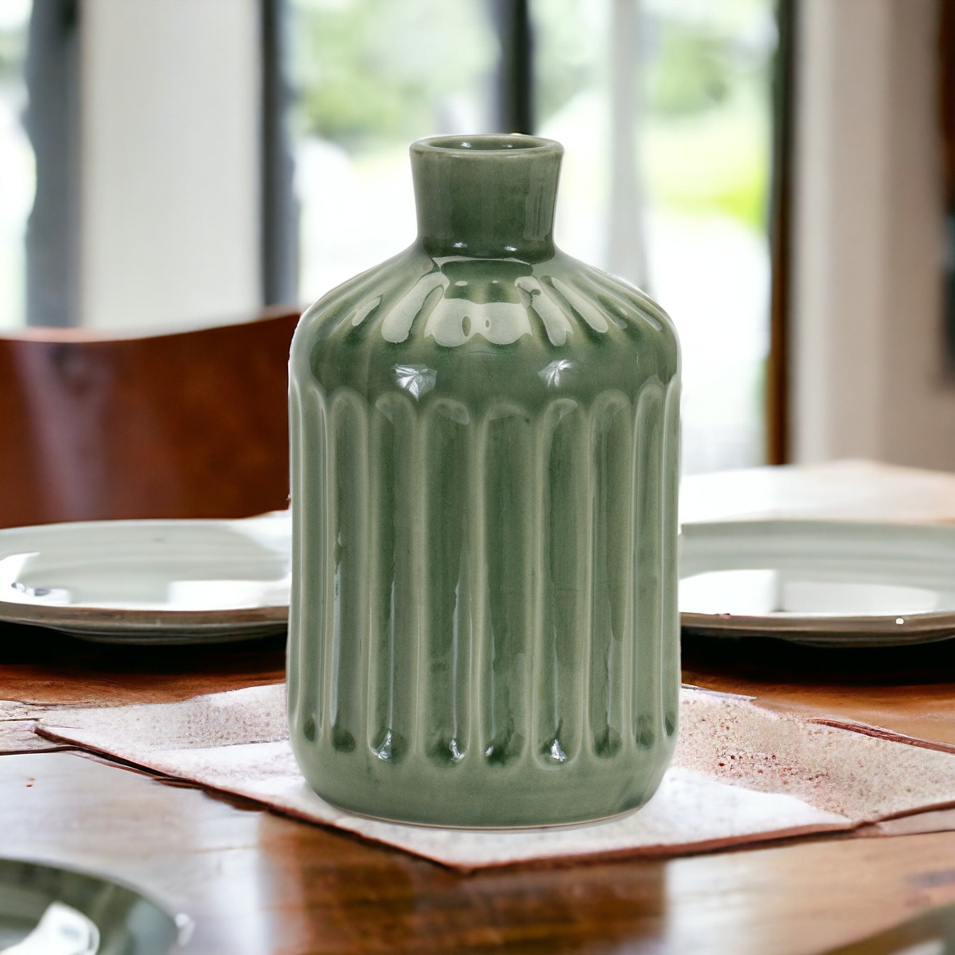 CALABASAS 7" GREEN TERRACOTTA STRIPED BUD TABLE VASE - Varnish & Vibe
