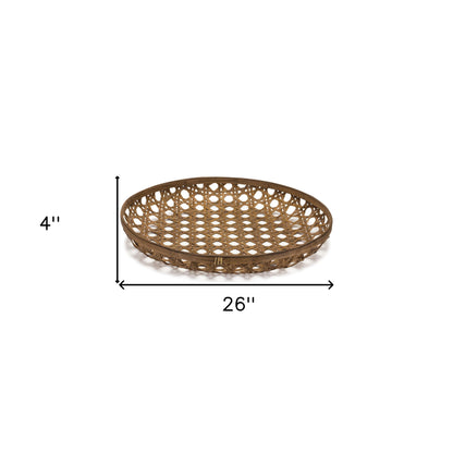 bamboo weave round wood tray, brown bamboo weave round wood, weave round wood tray, 26" brown bamboo weave round, bamboo weave round wood