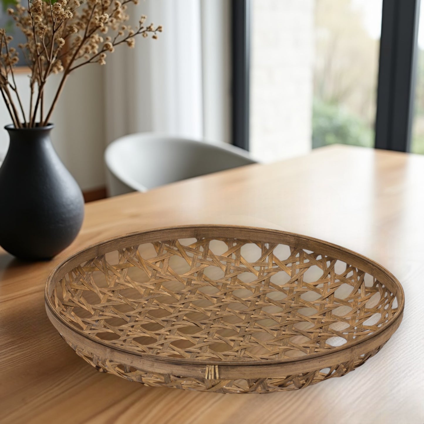 22" BROWN ROUND BAMBOO VANITY TRAY - Varnish & Vibe