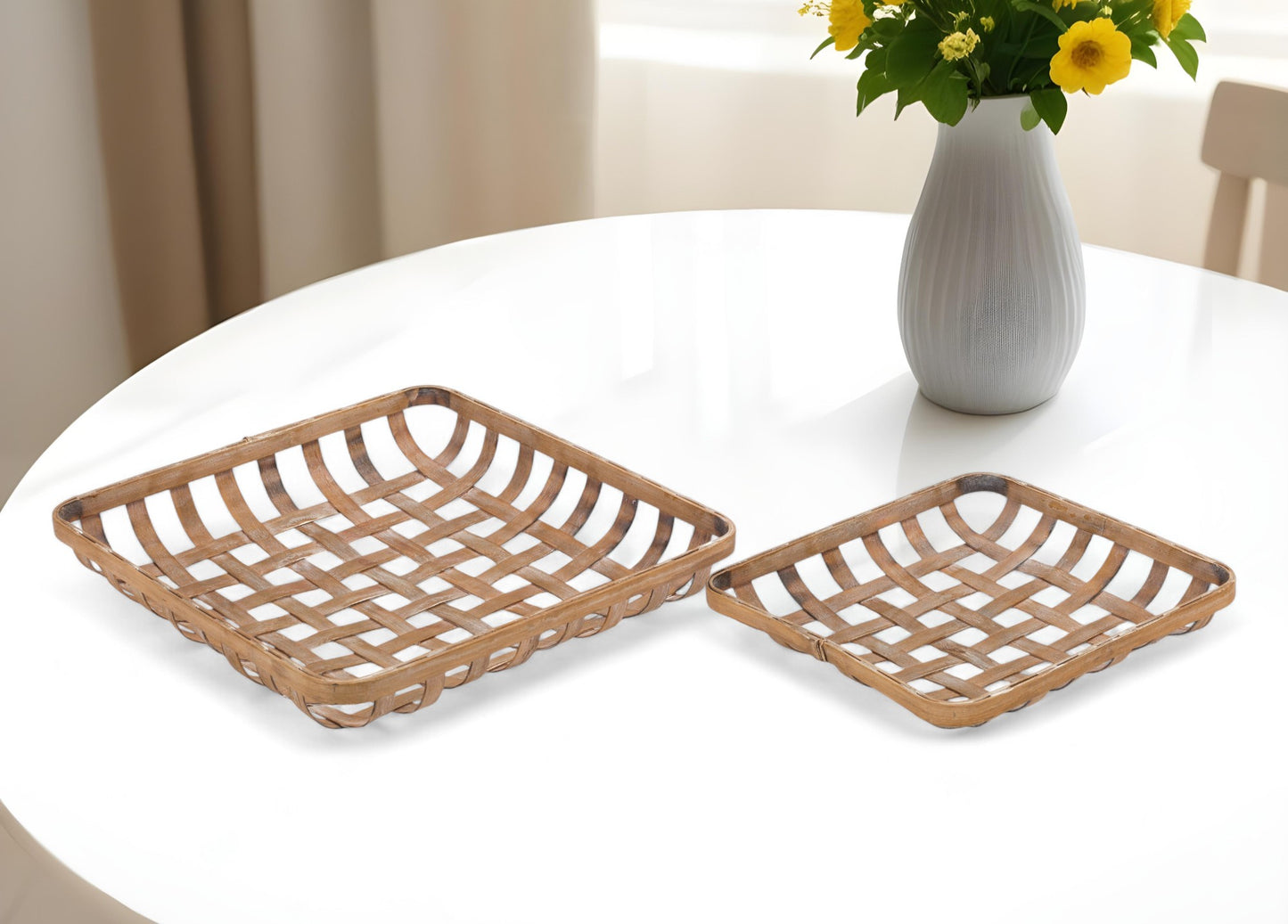 SET OF TWO BROWN SQUARE BAMBOO VANITY TRAY - Varnish & Vibe